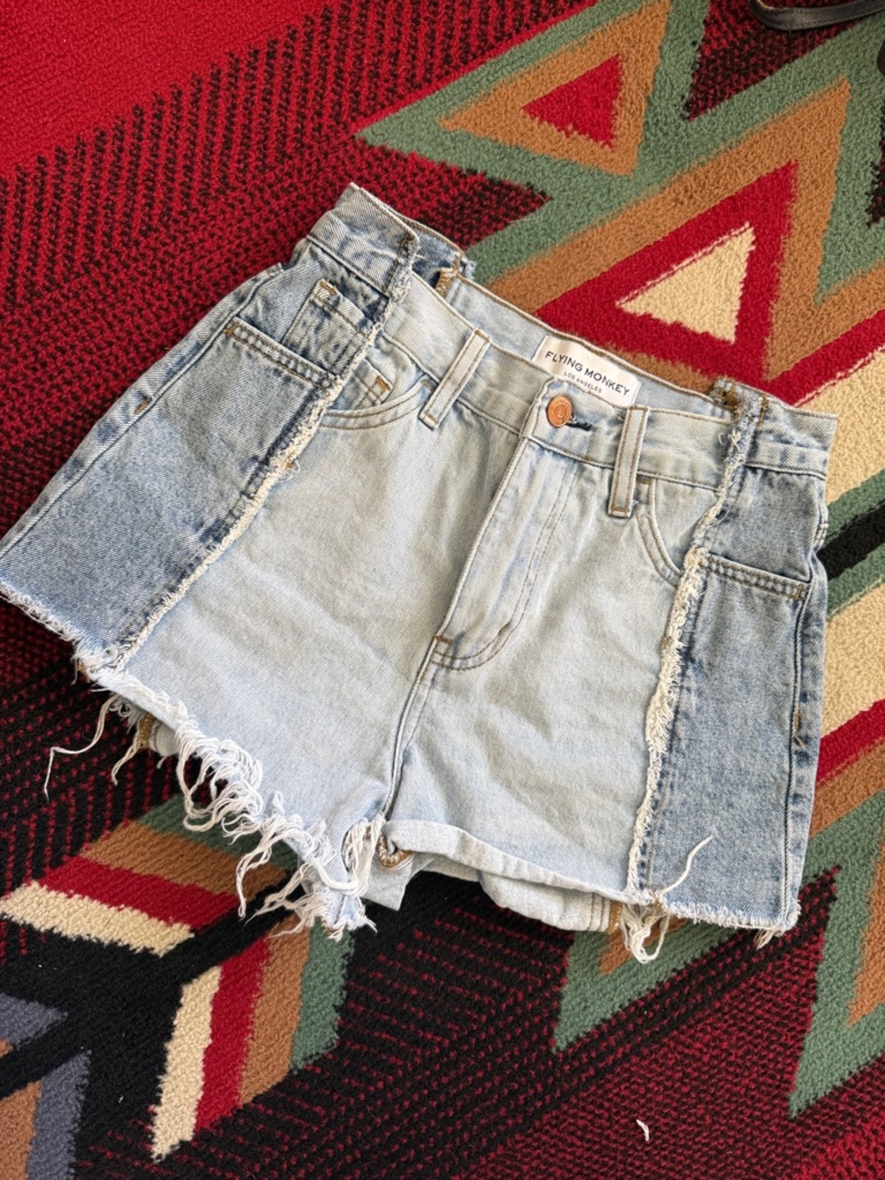 Flying Monkey Two-Tone Light Wash Denim Cutoff Shorts